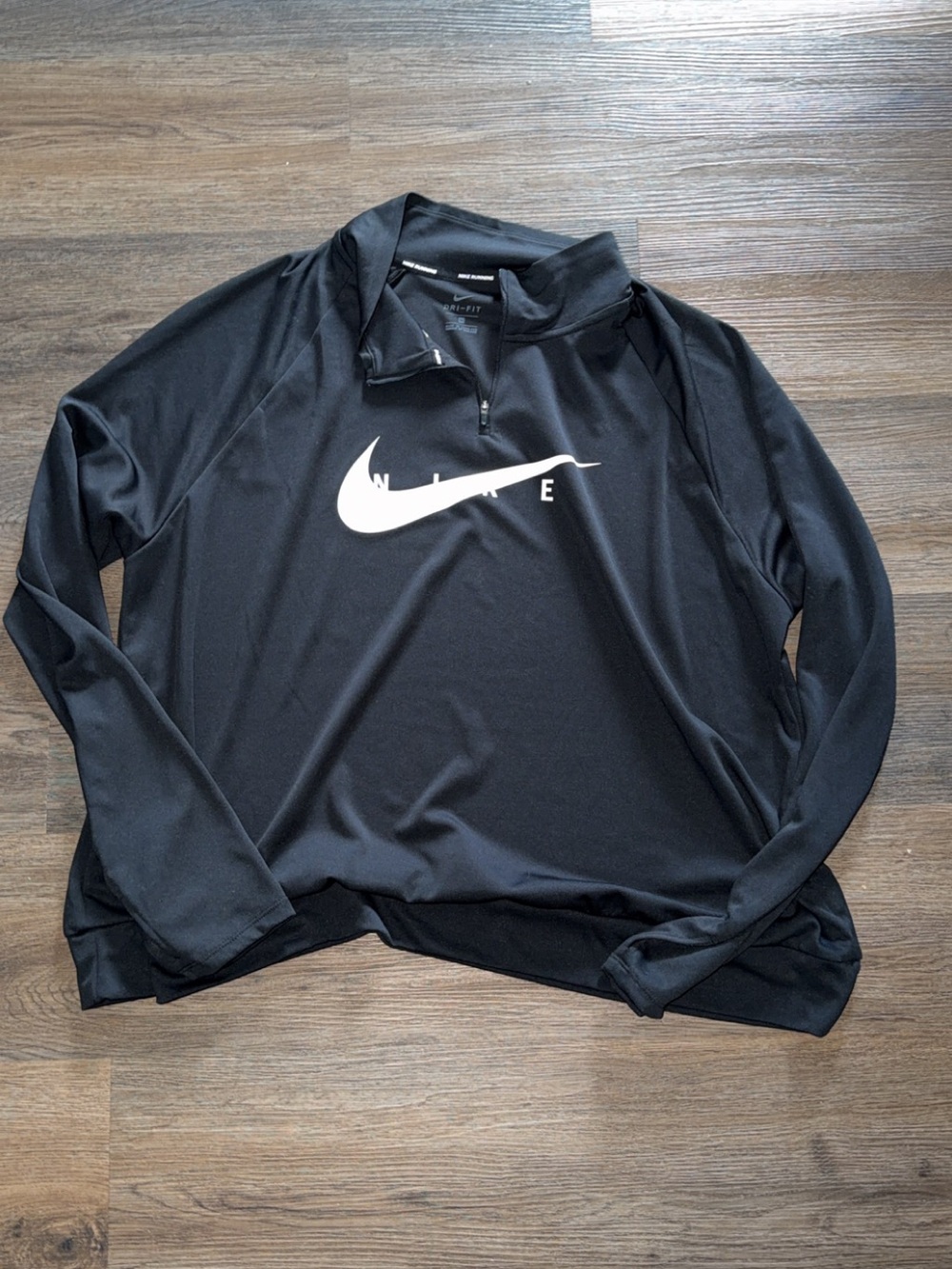 Nike Black Dry-Fit Long-Sleeve Quarter-Zip Pullover with White Swoosh